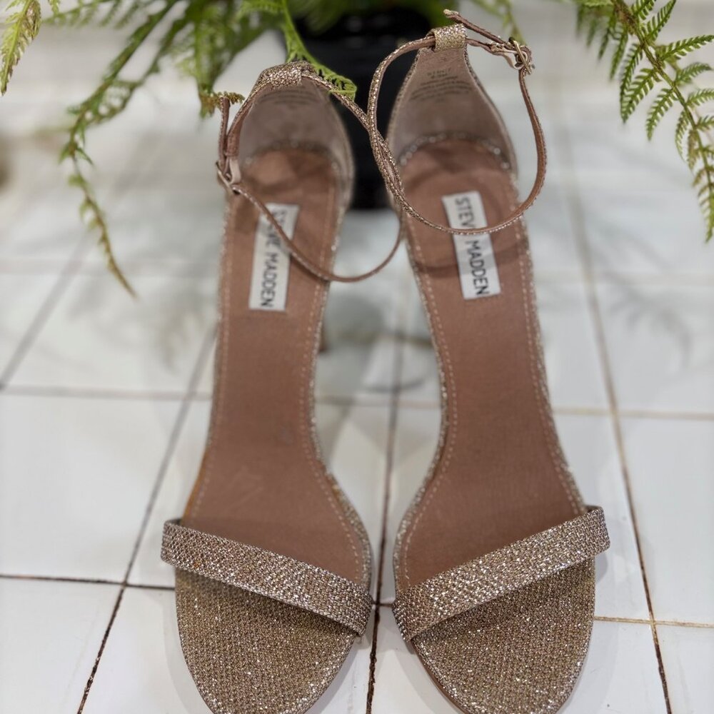 Steve Madden Gold Glitter Ankle Strap Sandals